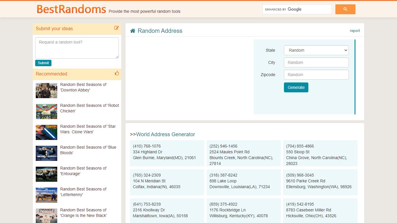 Random US Address | Best Random Tools - Random Address